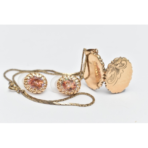 52 - TWO ITEMS OF JEWELLERY, to include a 9ct gold oval scalloped locket suspended on a gold plated chain... 