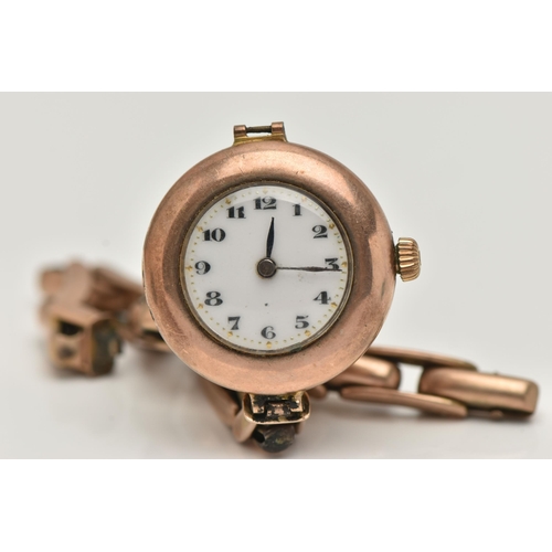 73 - A LADYS 9CT GOLD WRISTWATCH, manual wind, round white dial, Arabic numerals, blue steel hands, in a ... 