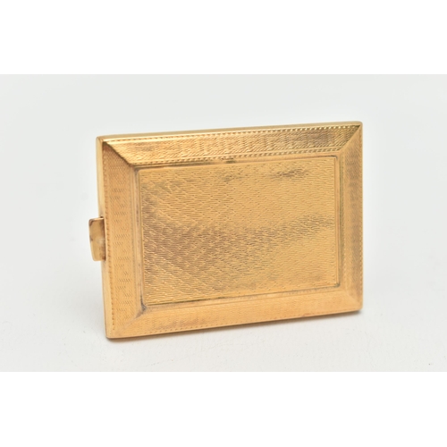 76 - AN EARLY 20TH CENTURY 18CT GOLD MATCHSTICK CASE, rectangular form, engine turned pattern, approximat... 