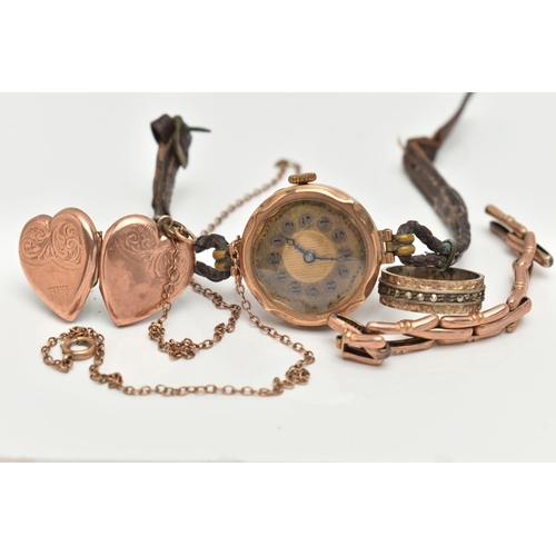 78 - AN EARLY 20TH CENTURY WRISTWATCH AND SMALL ASSORTMENT OF JEWELLERY, to include a hand wound watch, r... 