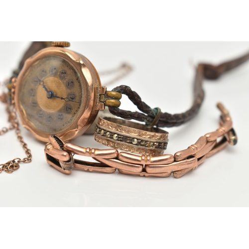 78 - AN EARLY 20TH CENTURY WRISTWATCH AND SMALL ASSORTMENT OF JEWELLERY, to include a hand wound watch, r... 