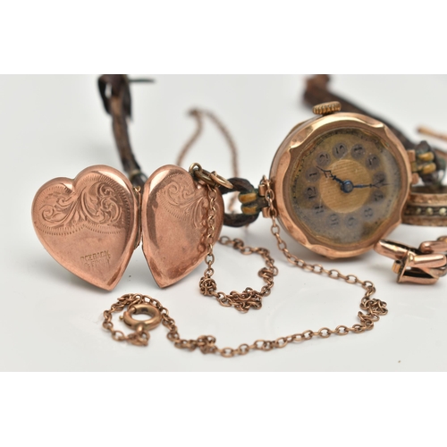 78 - AN EARLY 20TH CENTURY WRISTWATCH AND SMALL ASSORTMENT OF JEWELLERY, to include a hand wound watch, r... 