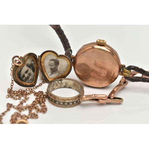 78 - AN EARLY 20TH CENTURY WRISTWATCH AND SMALL ASSORTMENT OF JEWELLERY, to include a hand wound watch, r... 