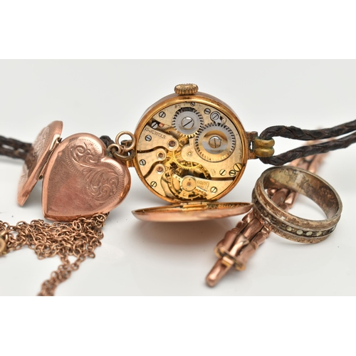 78 - AN EARLY 20TH CENTURY WRISTWATCH AND SMALL ASSORTMENT OF JEWELLERY, to include a hand wound watch, r... 