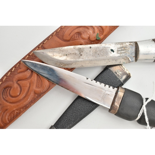 103 - A SILVER MOUNTED SCOTTISH SGIAN DUBH WITH SHEATH AND A NORWEGIAN HUNTING KNIFE WITH SHEATH, stainles... 