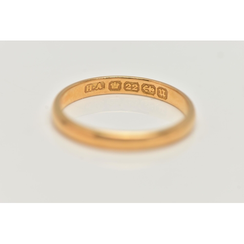 107 - A POLISHED 22CT GOLD BAND RING, hallmarked 22ct Birmingham, ring size N 1/2, approximate gross weigh... 