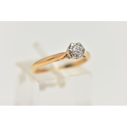 109 - AN 18CT GOLD DIAMOND SINGLE STONE RING, illusion set round brilliant cut diamond, estimated diamond ... 