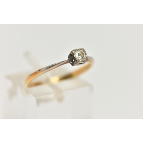 110 - A YELLOW METAL DIAMOND SINGLE STONE RING, round brilliant cut diamond, in a white metal mount, estim... 