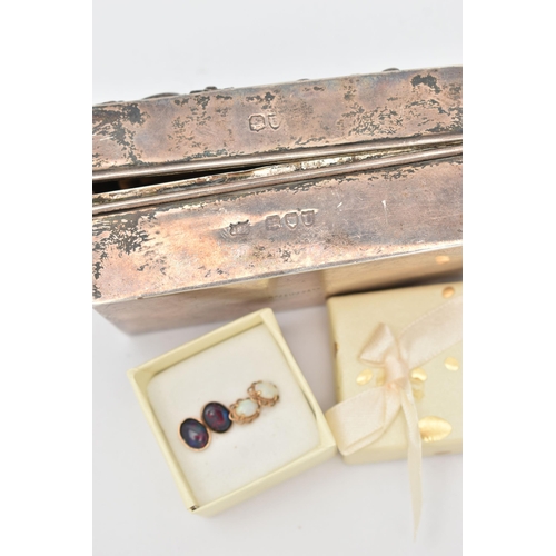 114 - TWO PAIRS OF EARRINGS AND A SILVER ‘MAPPIN & WEBB’ CURLING TONG HEATER, a pair of opal triplet earri... 