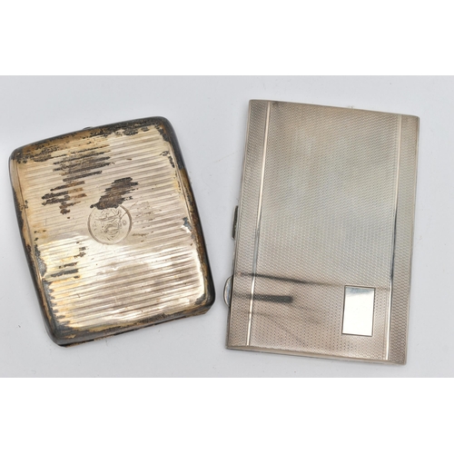 121 - TWO SILVER CIGARETTE CASES OF RECTANGULAR FORM, one engine turned with rectangular vacant cartouche,... 