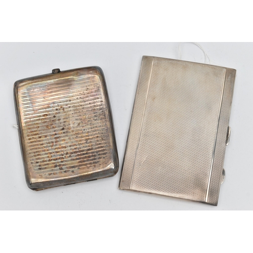 121 - TWO SILVER CIGARETTE CASES OF RECTANGULAR FORM, one engine turned with rectangular vacant cartouche,... 