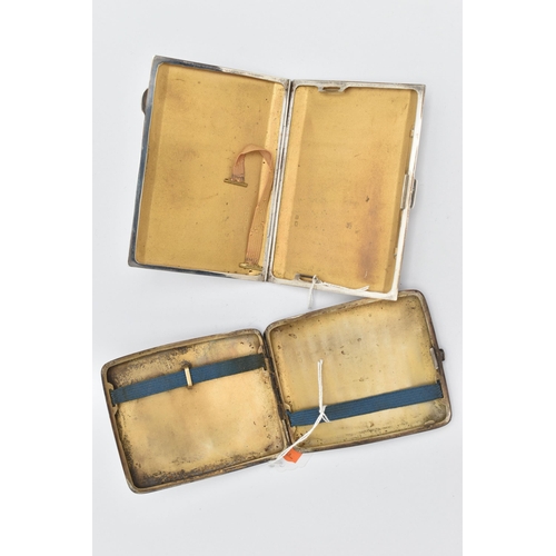 121 - TWO SILVER CIGARETTE CASES OF RECTANGULAR FORM, one engine turned with rectangular vacant cartouche,... 