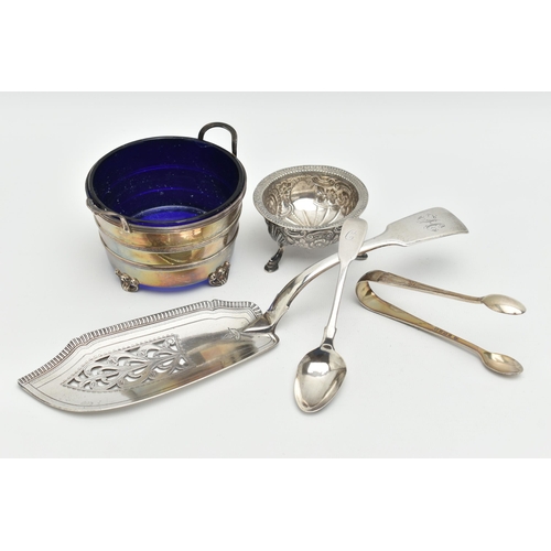 132 - A SELECTION OF SILVERWARE, to include a George III decorative fish server, with hallmark for London ... 