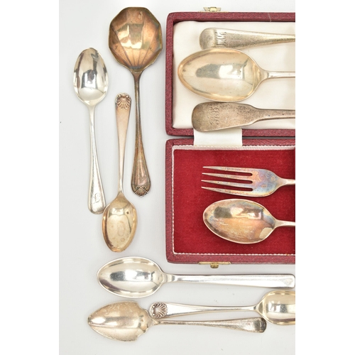 136 - A PARCEL OF CASED AND LOOSE SILVER FLATWARE, including three Danish silver teaspoons by KAY BOJESEN ... 