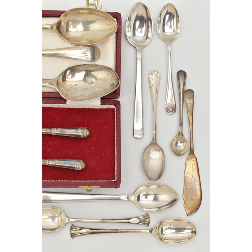 136 - A PARCEL OF CASED AND LOOSE SILVER FLATWARE, including three Danish silver teaspoons by KAY BOJESEN ... 