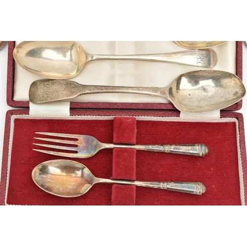 136 - A PARCEL OF CASED AND LOOSE SILVER FLATWARE, including three Danish silver teaspoons by KAY BOJESEN ... 