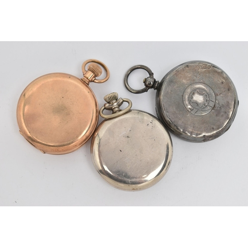 83 - THREE POCKET WATCHES, to include an gold plated, manual wind, 'Elgin' full hunter pocket watch, engr... 