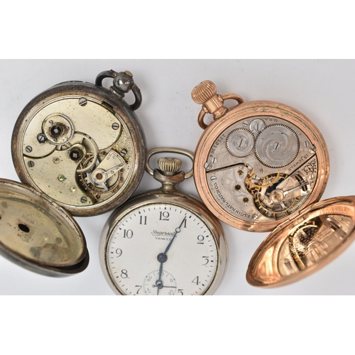 83 - THREE POCKET WATCHES, to include an gold plated, manual wind, 'Elgin' full hunter pocket watch, engr... 