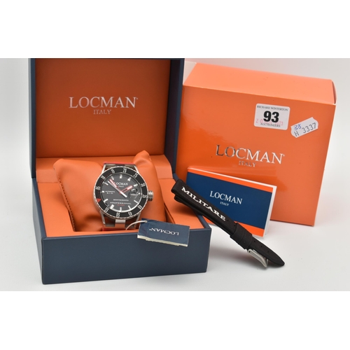 93 - A BOXED 'LOCMAN ITALY' WRISTWATCH, automatic movement, round black dial signed 'Locman Italy, Automa... 