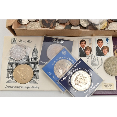 156 - A SMALL CARDBOARD TRAY OF MOSTLY UK COINS, to Include an 1818 George III Half Crown, a high grade Ge... 