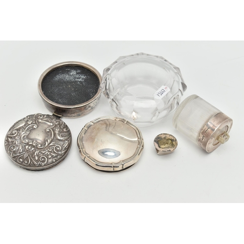 165 - A SMALL ASSORTMENT OF SILVER, to include a silver lidded glass perfume bottle, hallmarked 'Cornelius... 