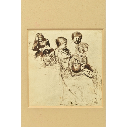 329 - 19TH CENTURY UNSIGNED SKETCHES OF FIGURES, depicting mothers and children on a single sheet of paper... 