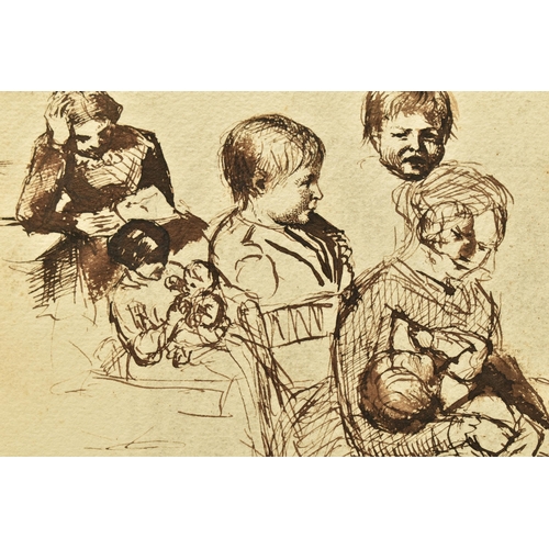 329 - 19TH CENTURY UNSIGNED SKETCHES OF FIGURES, depicting mothers and children on a single sheet of paper... 