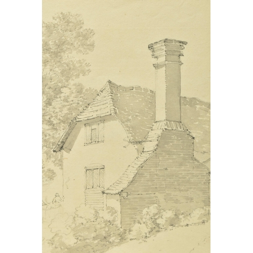 330 - CIRCLE OF JOHN MONRO (19TH/20TH CENTURY) AN UNSIGNED STUDY OF A HOUSE AND TREE, pencil and ink wash ... 