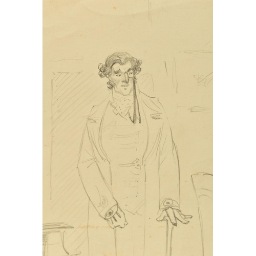 333 - CIRCLE OF GILBERT KEITH CHESTERTON (1874-1936) UNSIGNED PENCIL SKETCHES OF MALE FIGURES, a double si... 