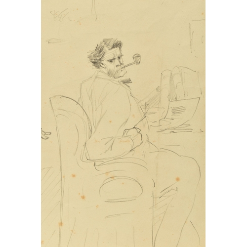 333 - CIRCLE OF GILBERT KEITH CHESTERTON (1874-1936) UNSIGNED PENCIL SKETCHES OF MALE FIGURES, a double si... 