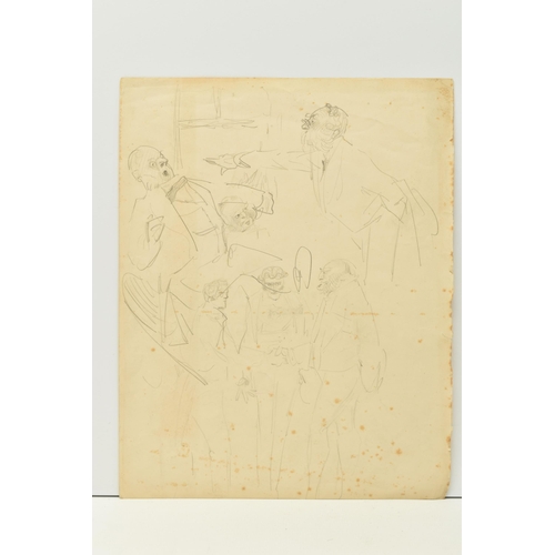 333 - CIRCLE OF GILBERT KEITH CHESTERTON (1874-1936) UNSIGNED PENCIL SKETCHES OF MALE FIGURES, a double si... 