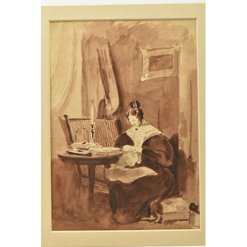 334 - CIRCLE OF ALFRED EDWARD CHALON (1780-1860) AN UNSIGNED STUDY OF A FEMALE FIGURE IN AN INTERIOR SETTI... 