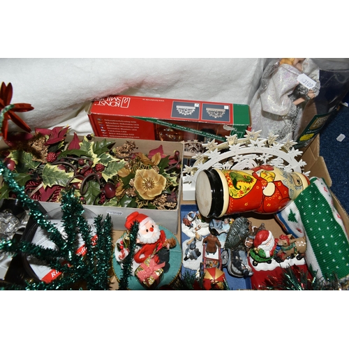 354 - TWO BOXES OF CHRISTMAS DECORATIONS, to include a boxed illuminated 'Village Carriage' scene, boxed b... 