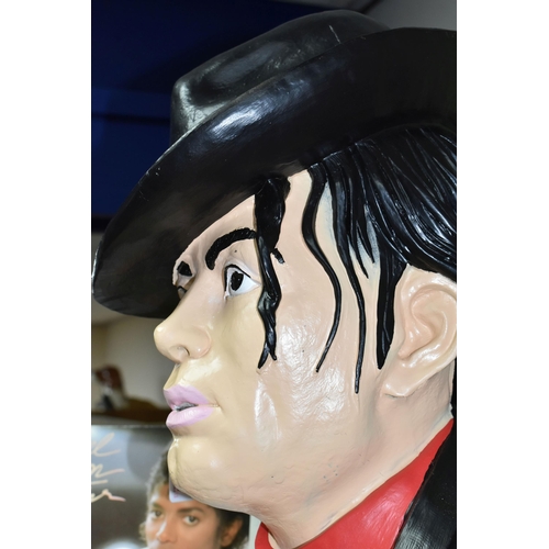 357 - A MICHAEL JACKSON BUST, THRILLER LP AND DVD, the hollow resin bust of the singer wearing his iconic ... 