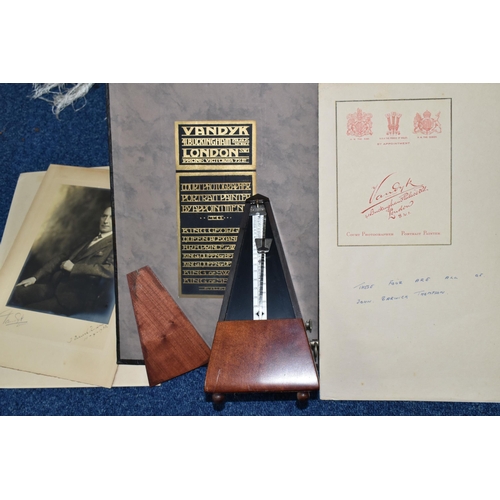 367 - ONE BOX OF MUSIC, PHOTOS AND EPHEMERA, to include a Maelzel metronome made in Germany, two folding m... 