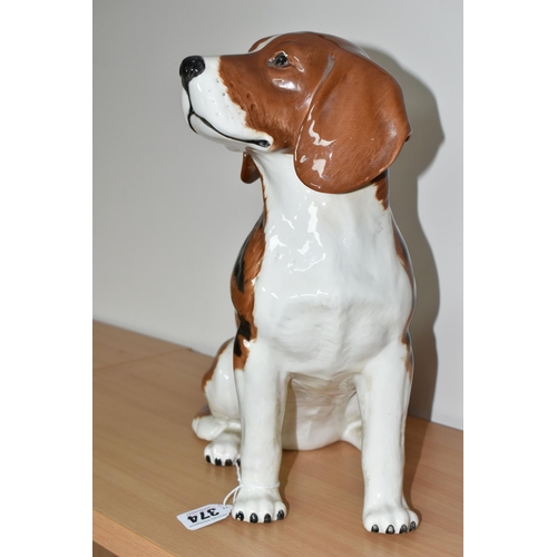 374 - A BESWICK FIRESIDE BEAGLE 2300, black, red and white coat, height 33cm (1) (Condition Report: no obv... 