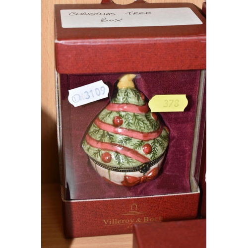 378 - A COLLECTION OF BOXED VILLEROY & BOCH PORCELAIN CHRISTMAS BAUBLES AND BOXED TRINKET BOXES, comprisin... 