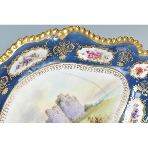 401 - A ROYAL WORCESTER DIAMOND SHAPED DISH, painted by John Stinton with a titled scene of Oystermouth Ca... 