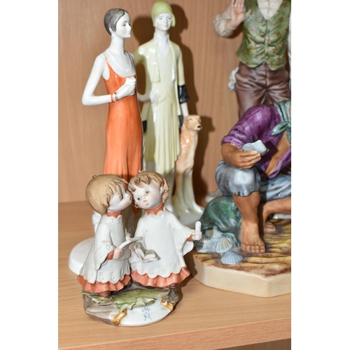 404 - A GROUP OF CERAMIC FIGURES AND FIGURE GROUPS, to include Coalport Ladies of Fashion 'Miss 1928' (hai... 