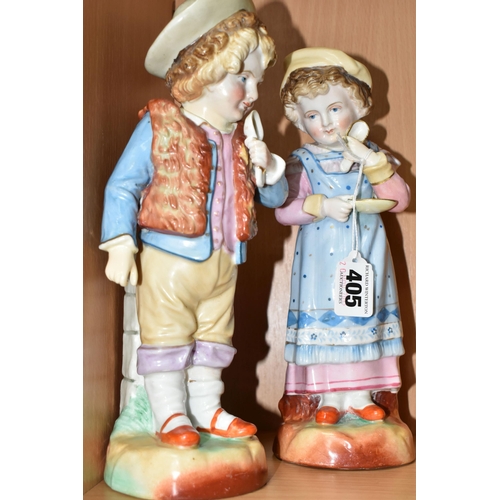 405 - TWO CONTINENTAL PORCELAIN FIGURES OF CHILDREN, probably late nineteenth century German figures of a ... 