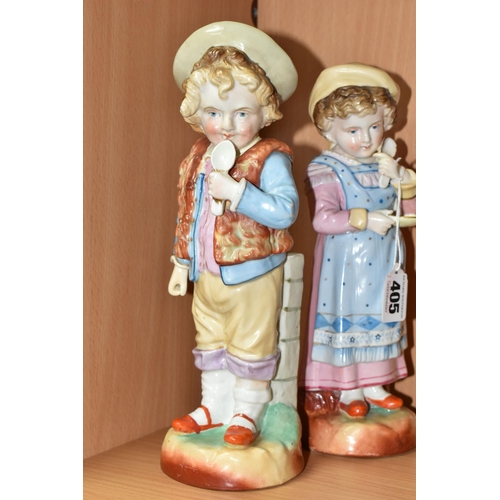 405 - TWO CONTINENTAL PORCELAIN FIGURES OF CHILDREN, probably late nineteenth century German figures of a ... 