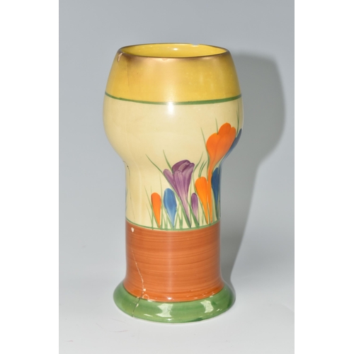 407 - A CLARICE CLIFF 'CROCUS' PATTERN VASE, shape 268, for Wilkinson Ltd, height 15cm, black printed Biza... 