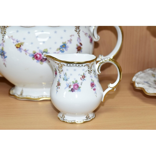 415 - A TWENTY SEVEN PIECE ROYAL CROWN DERBY 'ROYAL ANTOINETTE' A1225 TEA SERVICE, comprising a teapot (se... 