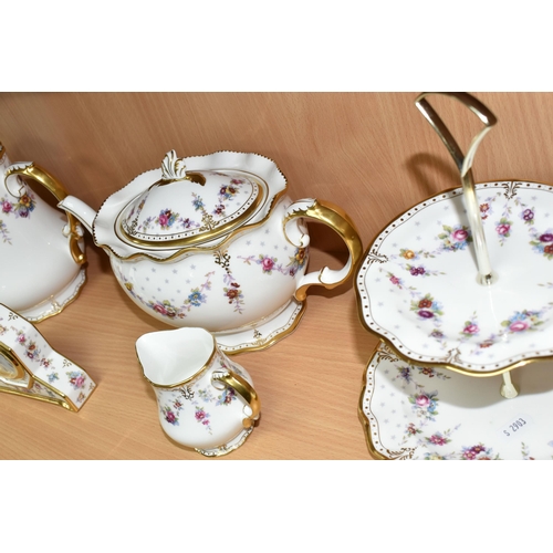 415 - A TWENTY SEVEN PIECE ROYAL CROWN DERBY 'ROYAL ANTOINETTE' A1225 TEA SERVICE, comprising a teapot (se... 