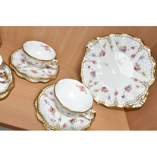 415 - A TWENTY SEVEN PIECE ROYAL CROWN DERBY 'ROYAL ANTOINETTE' A1225 TEA SERVICE, comprising a teapot (se... 