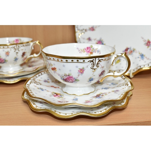 415 - A TWENTY SEVEN PIECE ROYAL CROWN DERBY 'ROYAL ANTOINETTE' A1225 TEA SERVICE, comprising a teapot (se... 