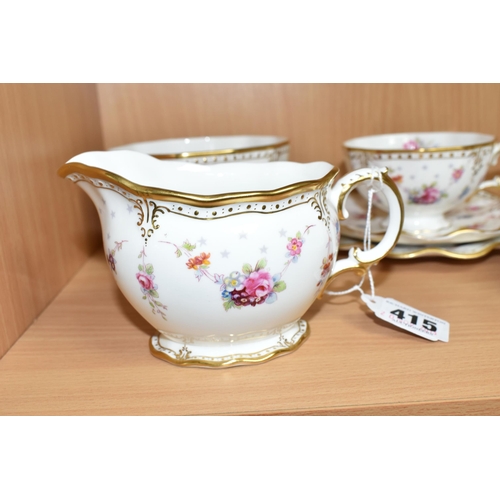 415 - A TWENTY SEVEN PIECE ROYAL CROWN DERBY 'ROYAL ANTOINETTE' A1225 TEA SERVICE, comprising a teapot (se... 