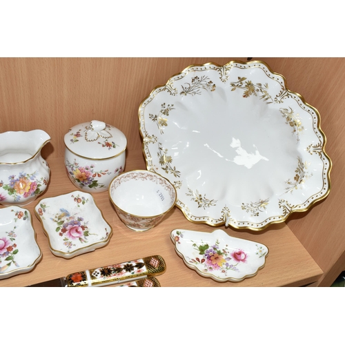 416 - A COLLECTION OF ROYAL CROWN DERBY TEA WARES, comprising two Imari bread knives, for sale to OVER 18s... 