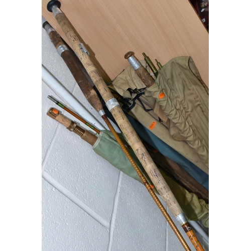 428 - A GROUP OF FIVE FISHING RODS, comprising two vintage 12ft split cane salmon fly rod 'The Perfect'  m... 