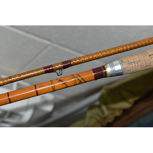 428 - A GROUP OF FIVE FISHING RODS, comprising two vintage 12ft split cane salmon fly rod 'The Perfect'  m... 